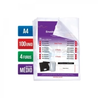 Envelope Plastico A4 Extra Medio C/4 Furos 12 Micras C/100 Ref 5178 Dac