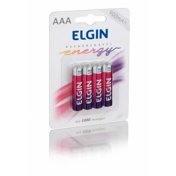 Pilha Recarregvel Aaa Elgin Cartela C/ 4 Unidades 900mah