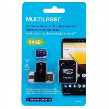 Cartao de Memoria 64gb Multilaser Kit Dual Drive Mc152