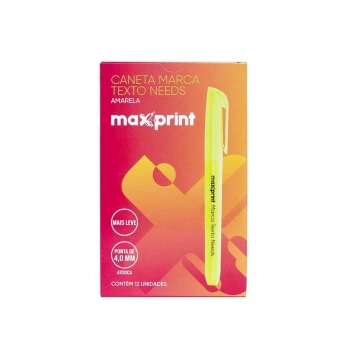 Caneta Marca Texto Needs Amarela Maxprint Ponta Poliester Cx com 12 Unidades