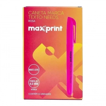 Caneta Marca Texto Needs Rosa Maxprint Ponta Poliester Cx com 12 Unidades