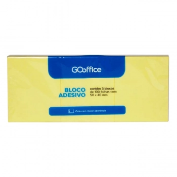 Bloco Adesivo Go Office Amarelo 40mm X 50mm 3 Un 100 Folhas