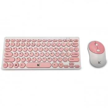 Kit Teclado e Mouse Freestyle V2 Sem Fio Branco/Rosa