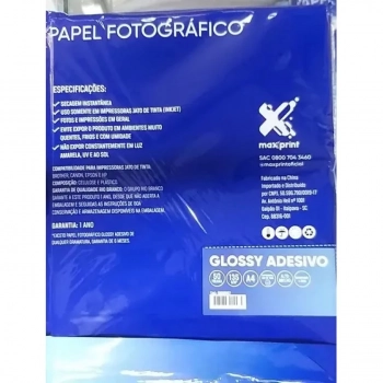 Papel Fotografico Glossy Adesivo Maxprint A4 135gsm 50 Folhas