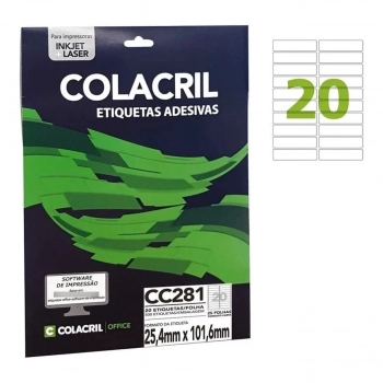 Etiqueta Laserjet Carta Cc281 25,4x 101,6 X 2 Colacril com 25 Folhas