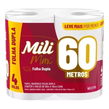 Papel Higienico 60m Mili Folha Dupla Pacote com 4 Unidades
