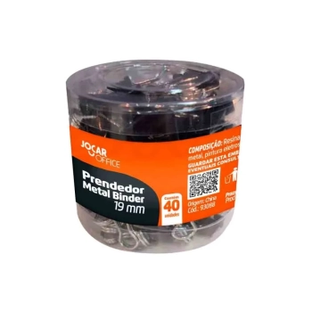 Prendedor de Papel Jocar Office Preto 19mm Pote com 40 Un