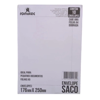 Envelope Saco Offset Branco 176x250mm Pct 10un