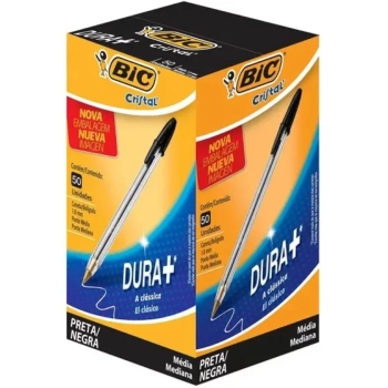 Caneta Esferografica Bic Cristal Preta Ponta Mdia Caixa com 50 Unidades