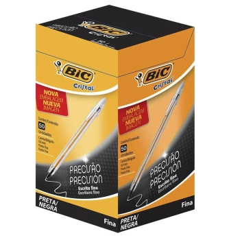 Caixa de Caneta Esferografica Bic Cristal Precisao 0.8 Mm Preta 50 Unidades